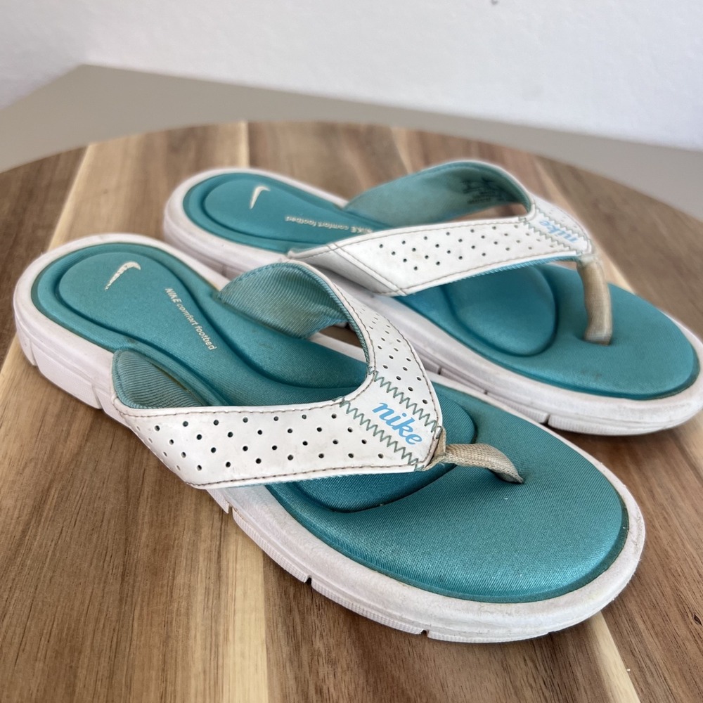 Y2K Nike Comfort Footbed Flip Flops Womens 5 Blue Memory Foam Thong Sandals
